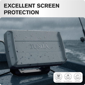 TUSITA mounted on boat console showing protection while fishing outdoors