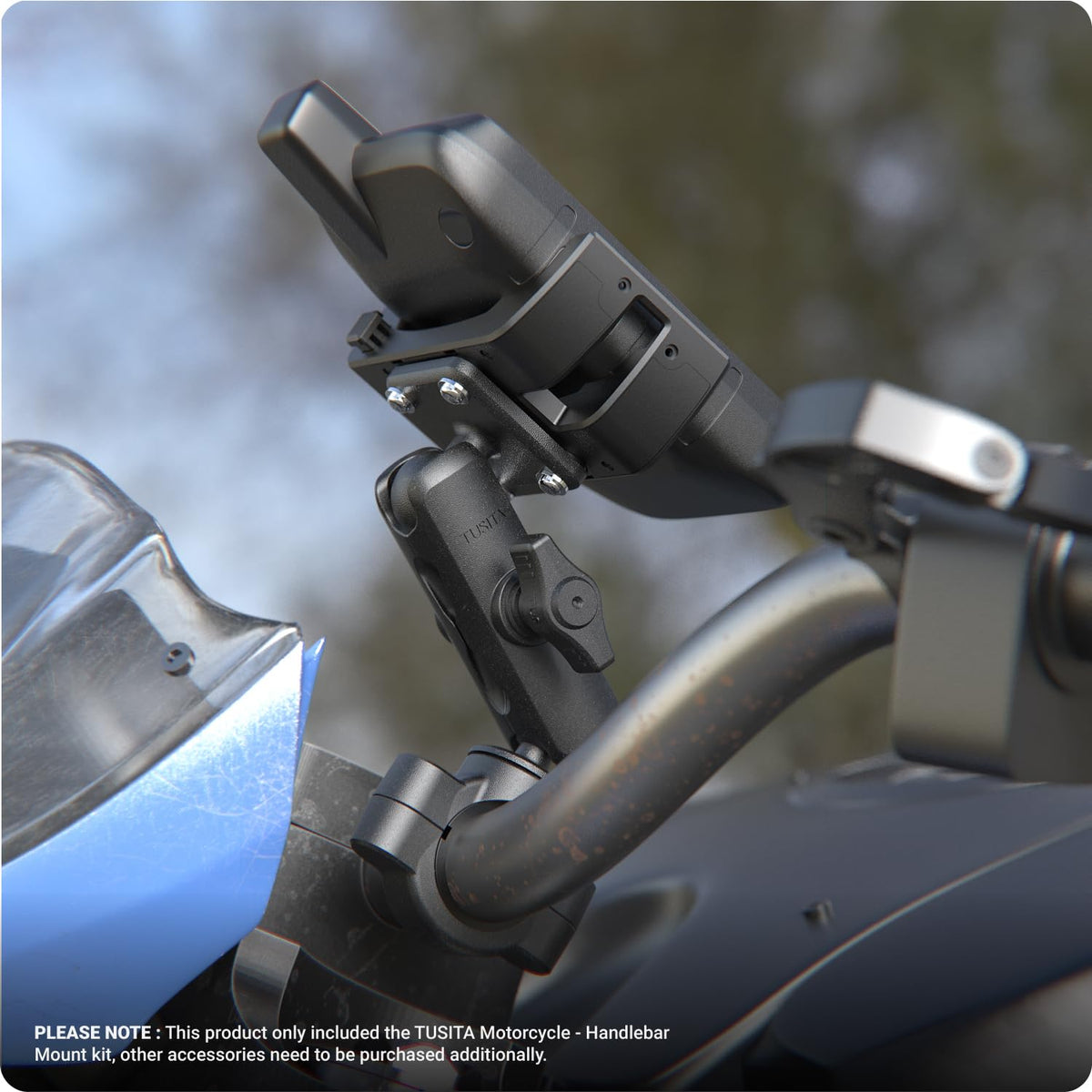 TUSITA mounted on motorcycle handlebar lifestyle shot improving navigation view
