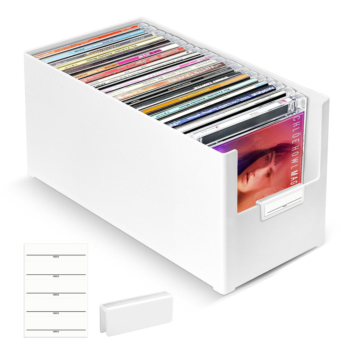 tutata front view showing 25-CD capacity and neat storage benefit
