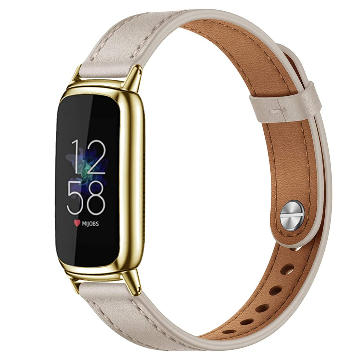 TUV PLNT elegant slim leather band for Fitbit Luxe beige gold crocodile texture