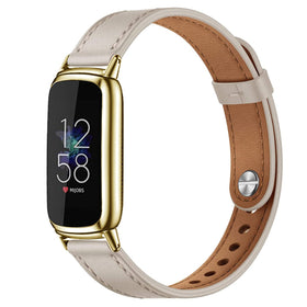 TUV PLNT elegant slim leather band for Fitbit Luxe beige gold crocodile texture