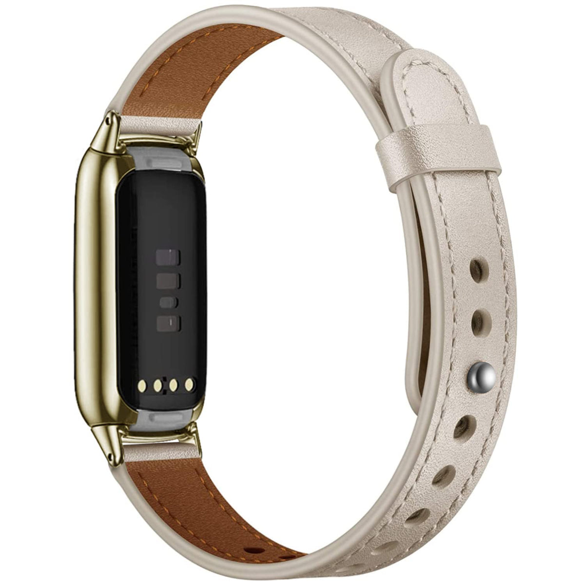 TUV PLNT Fitbit Luxe leather band close-up crocodile pattern and stitching
