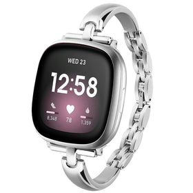 TUV PLNT Silm metal band closeup with crystal accents for Versa watch, adding subtle sparkle.