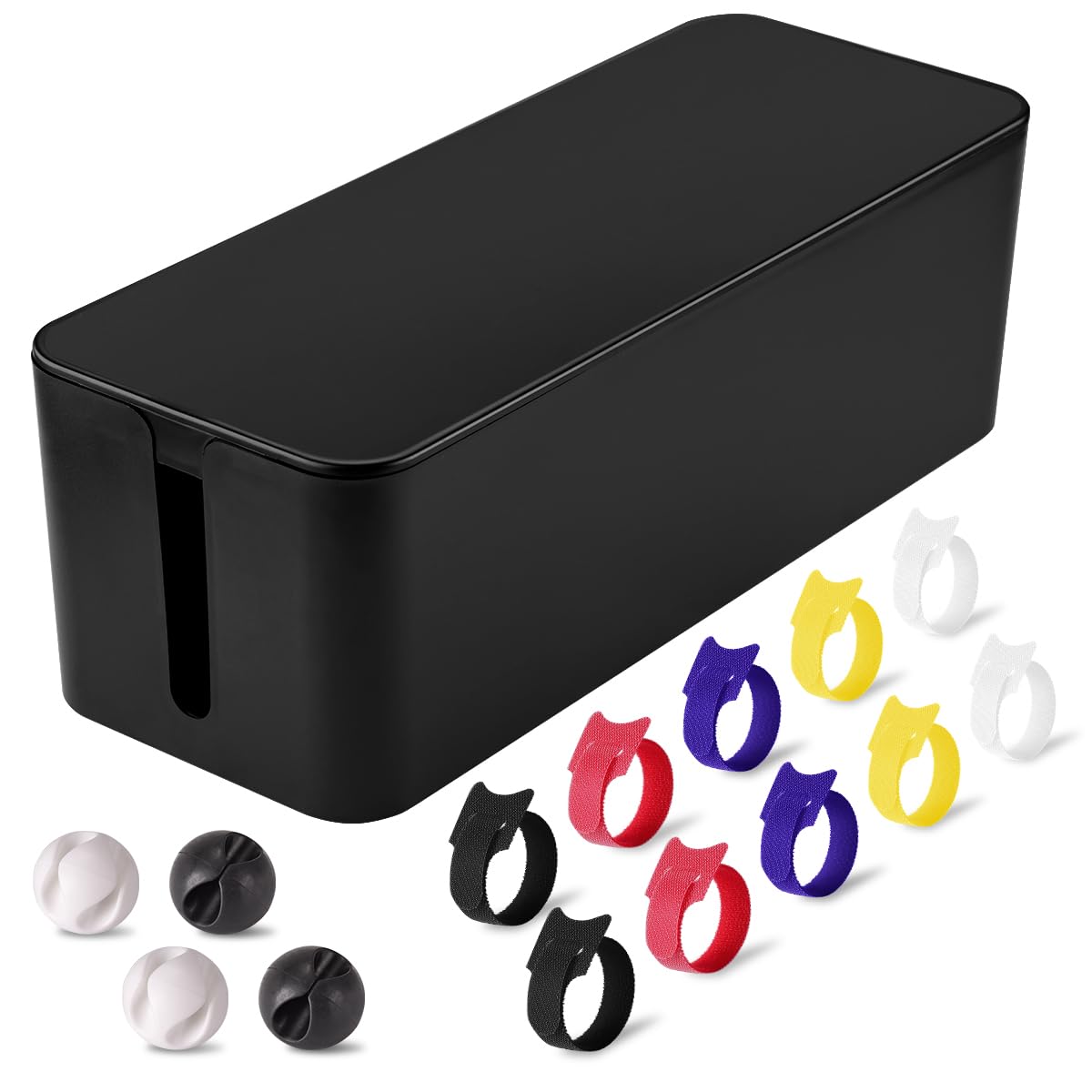 TuweChen cable management box with lid conceals power strips for a tidy living space