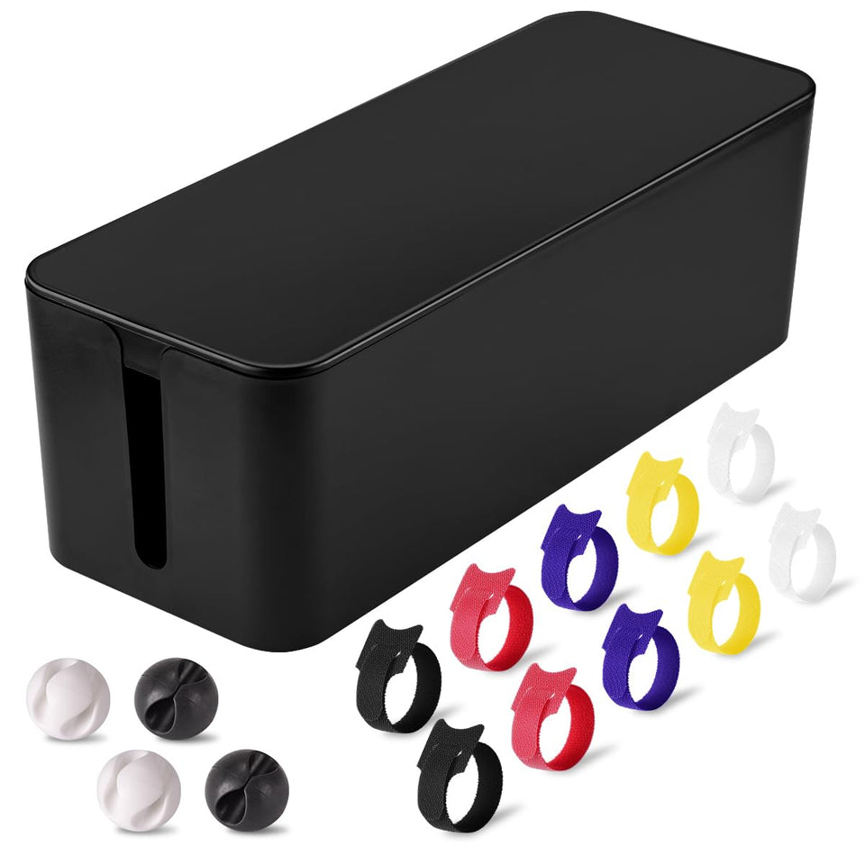 TuweChen cable management box with lid conceals power strips for a tidy living space