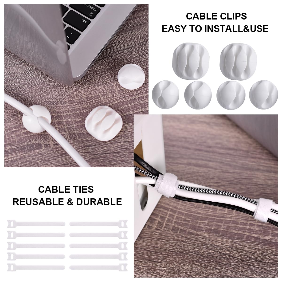 Tuwechen clip holders and ties included for flexible cable management