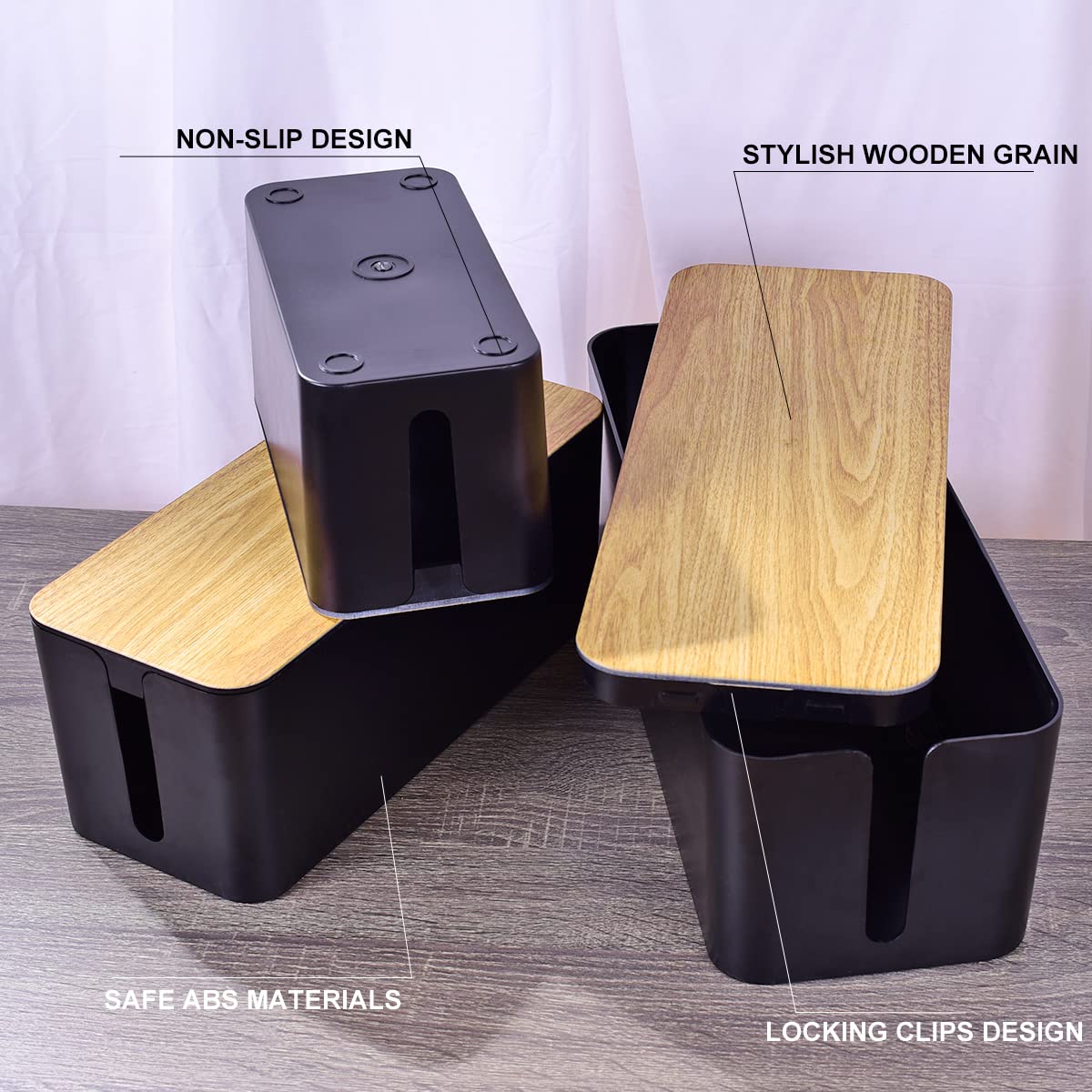 TuweChen interior with power strip inside large box, conceals outlets and reduces hazards
