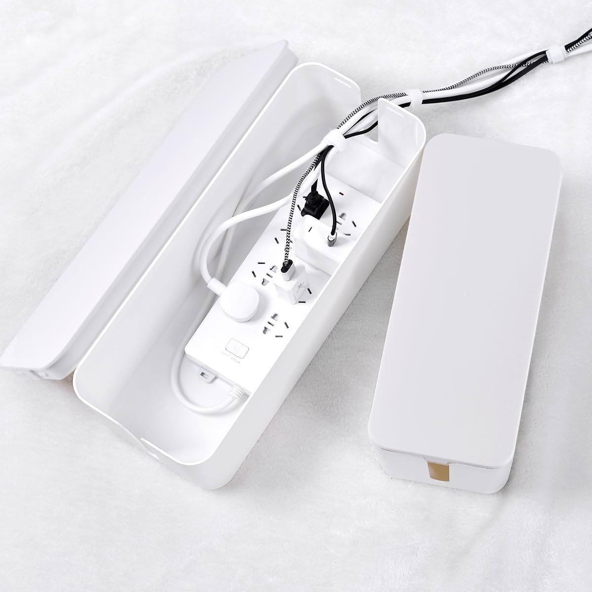 Tuwechen medium cable management box on the floor keeps cords organized