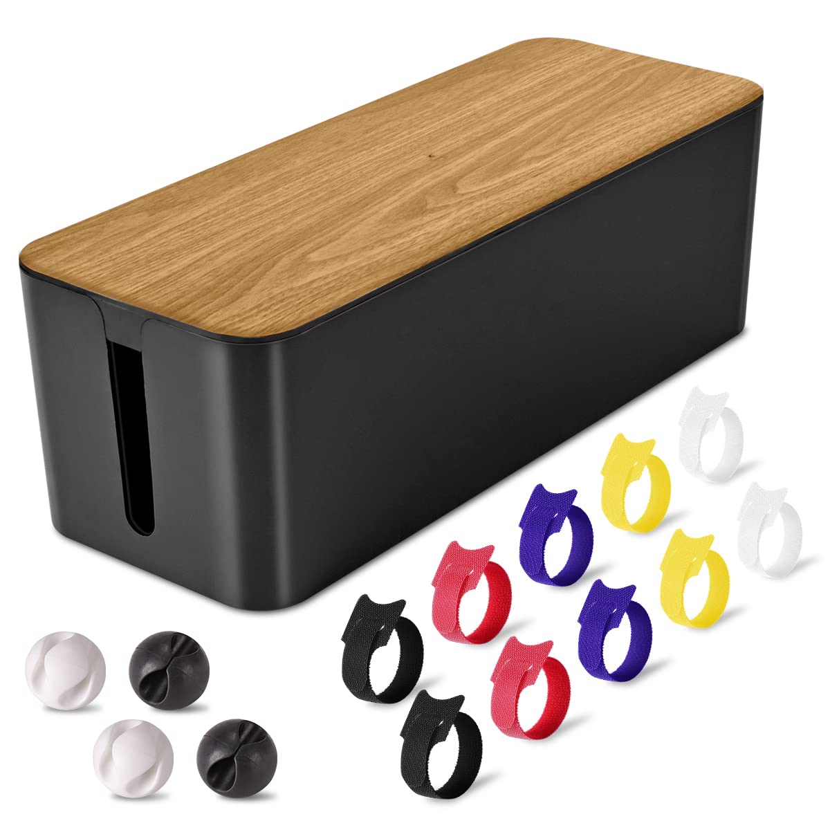TuweChen large cable box with wood grain lid keeps wires neatly hidden