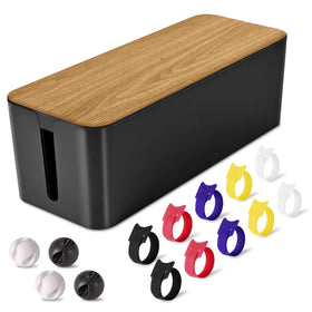 TuweChen large cable box with wood grain lid keeps wires neatly hidden