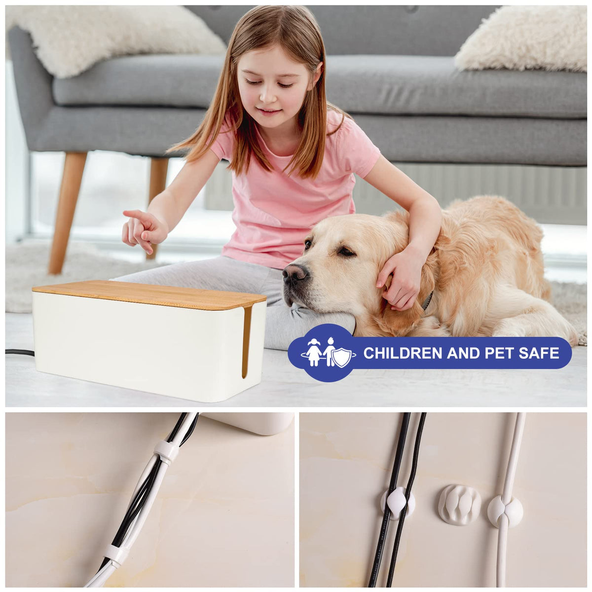 TuweChen three-slot clip holders organize longer cables neatly.
