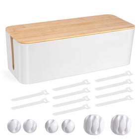 TuweChen cable box wooden-style lid hides wires for a tidy living space.
