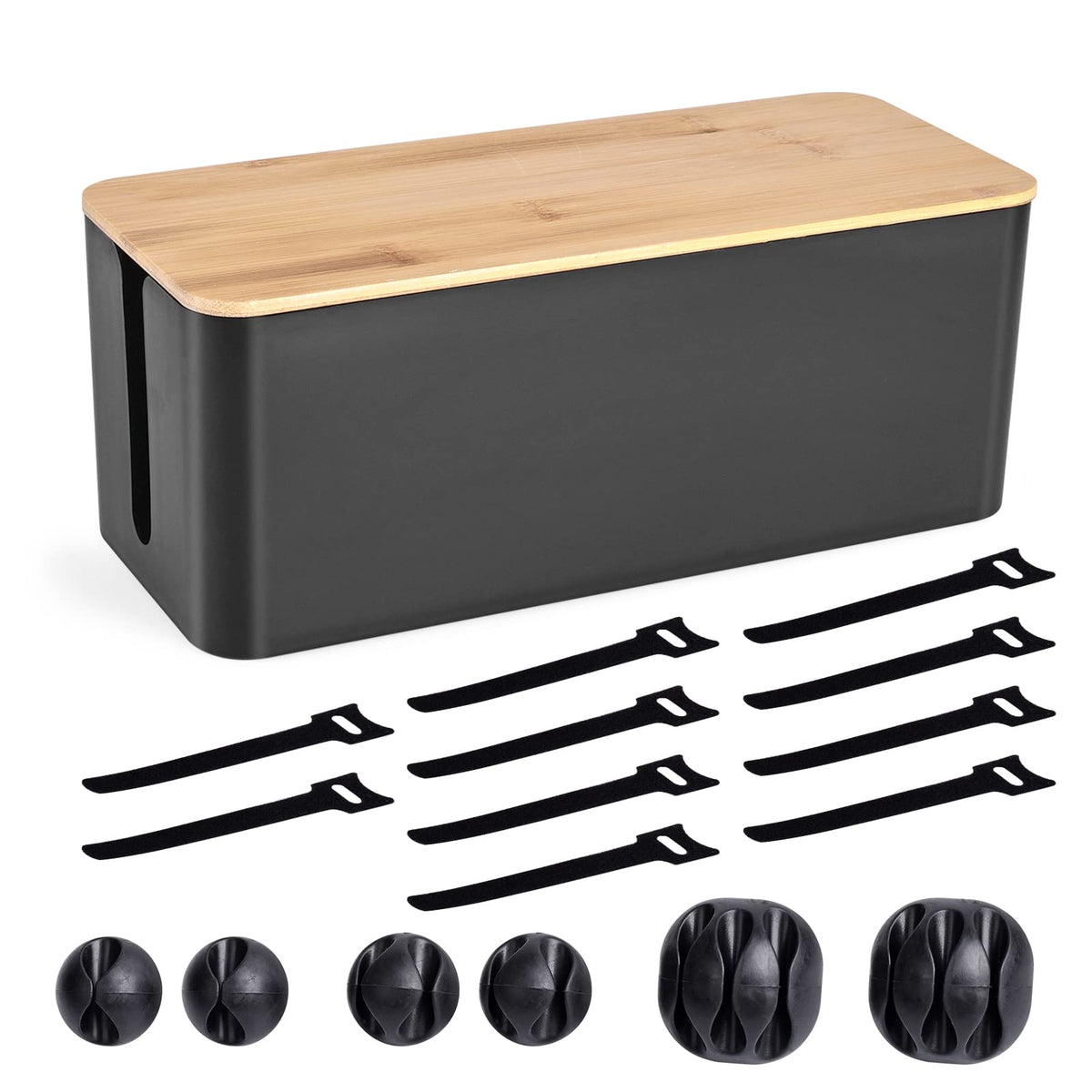 TuweChen cable box with wooden lid hides wires and protects surfaces in home or office