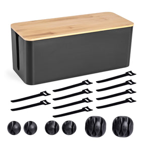 TuweChen cable box with wooden lid hides wires and protects surfaces in home or office