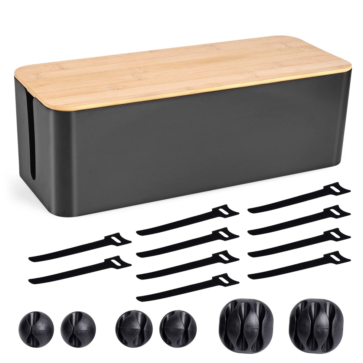 TuweChen large cable box with wooden lid hides cords for a tidier desk