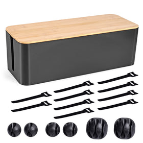 TuweChen large cable box with wooden lid hides cords for a tidier desk