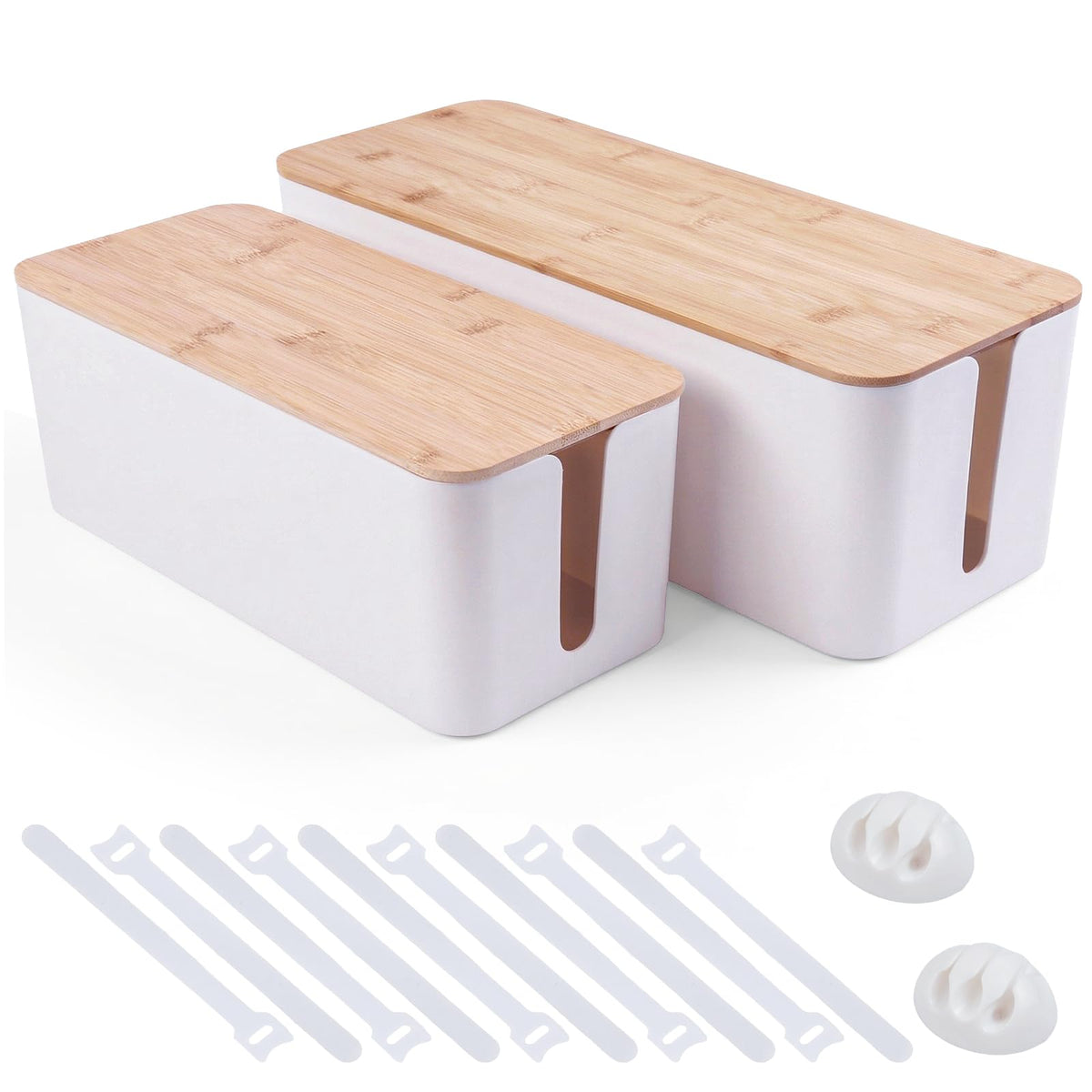 TuweChen large cable management box with wood lid showing spacious interior for power strips