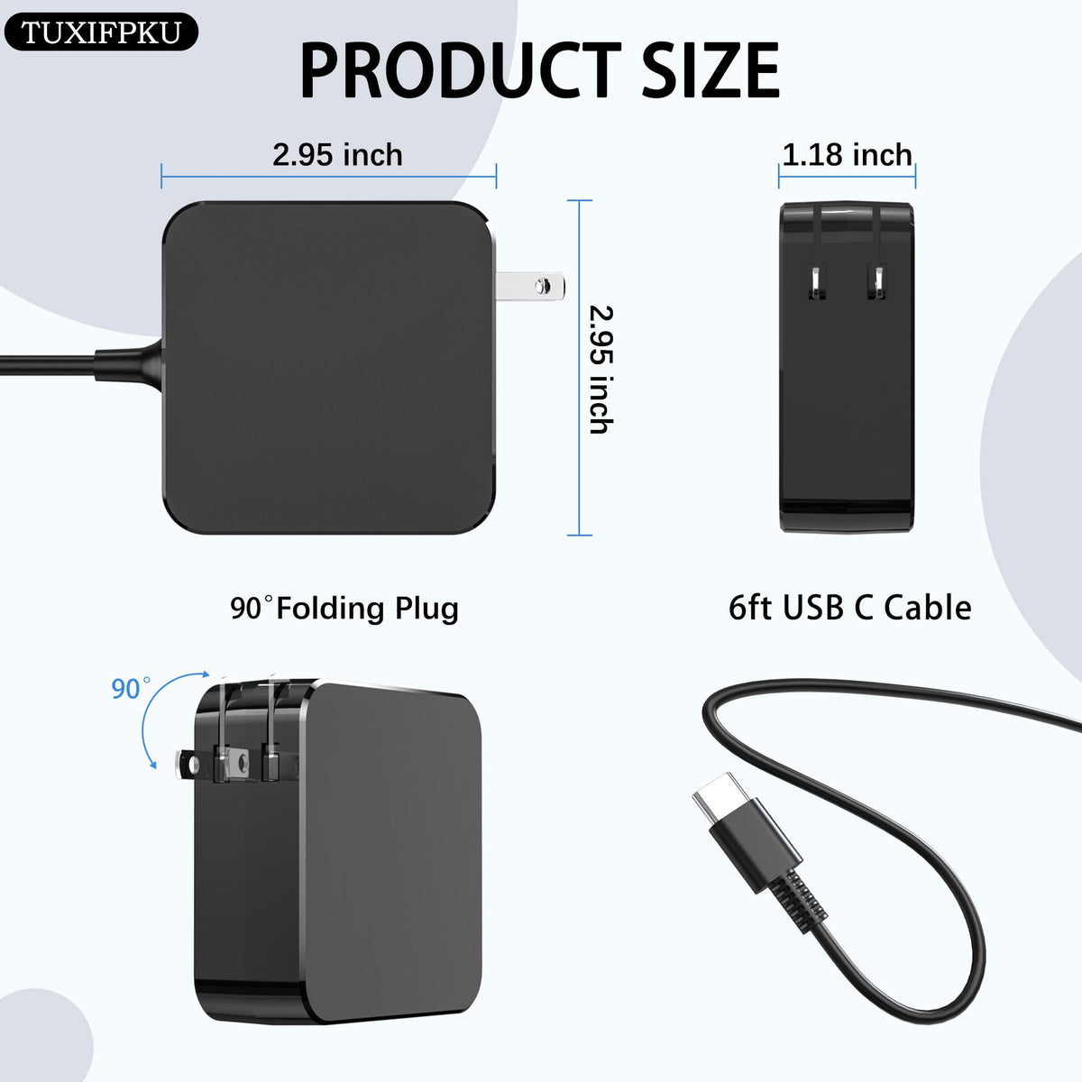 TUXIFPKU 65W USB-C compact design saves space on desk or in bag.