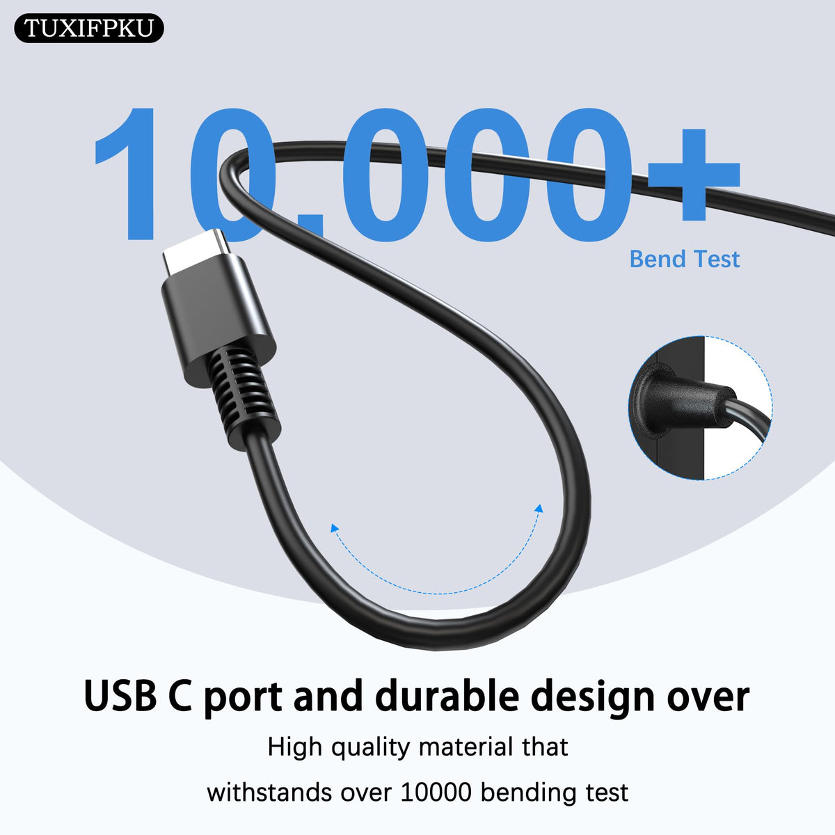 TUXIFPKU 65W USB-C charger ports and cable organized for tidy setup.