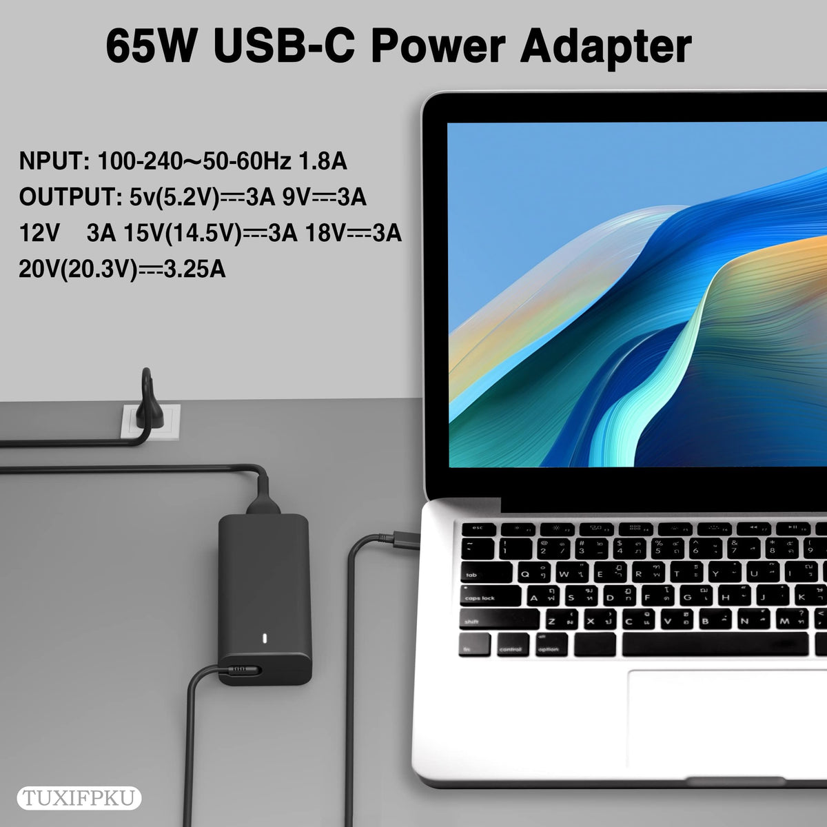 TUXIFPKU USB-C port and connector ready for easy plug-and-play charging.