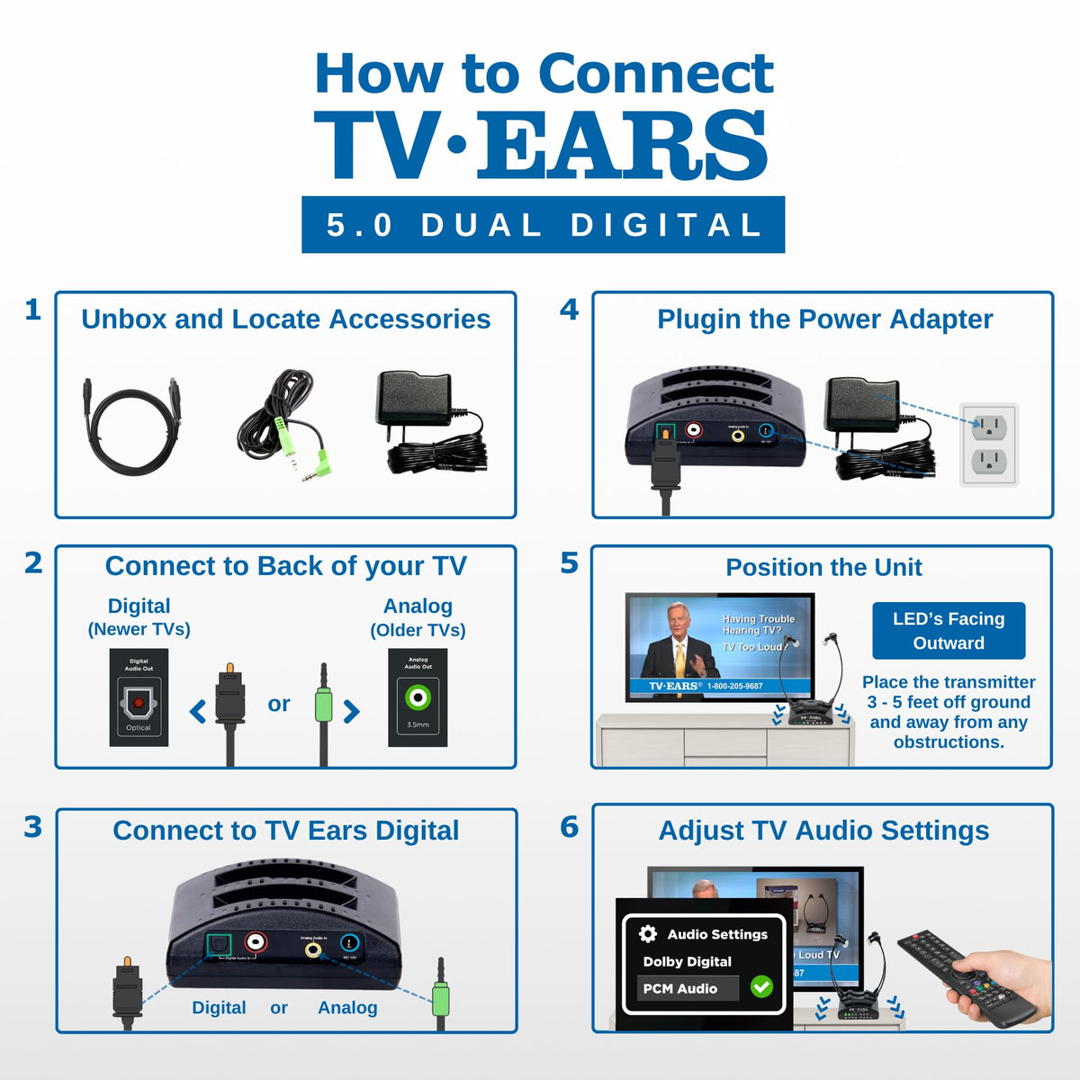 TV Ears 5.0 individual tone and volume controls on each headset