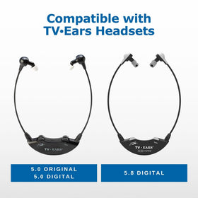 TV EARS compatible headset eartips demonstrating easy swap and secure fit.