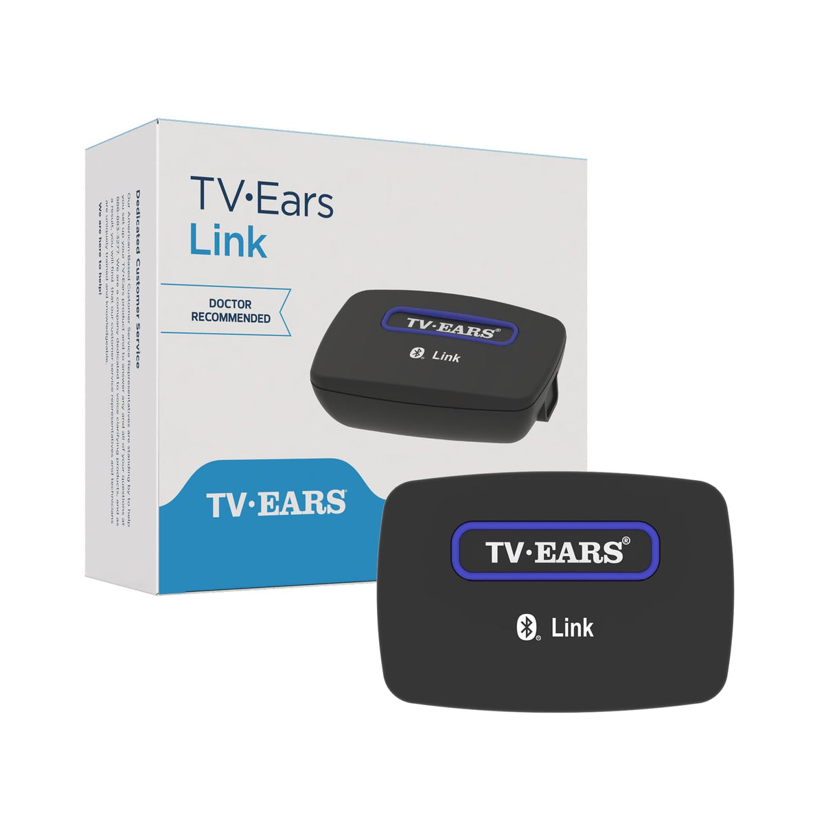 TV · EARS LINK front view showing compact design and plug-in ease, convenient setup benefit