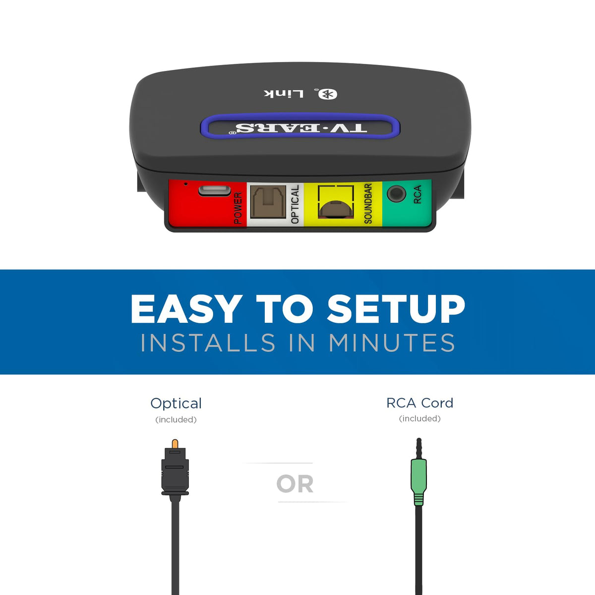 TV · EARS LINK in use with family on couch and multiple headsets, personal volume control benefit