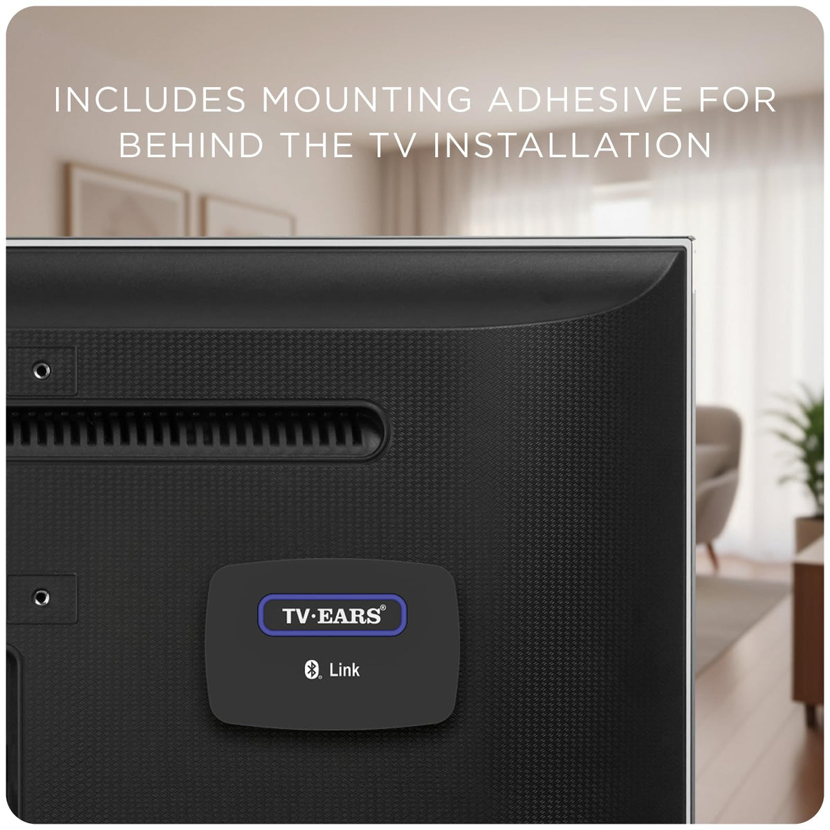 TV · EARS LINK next to a smartphone for size comparison showing compact, travel-friendly benefit