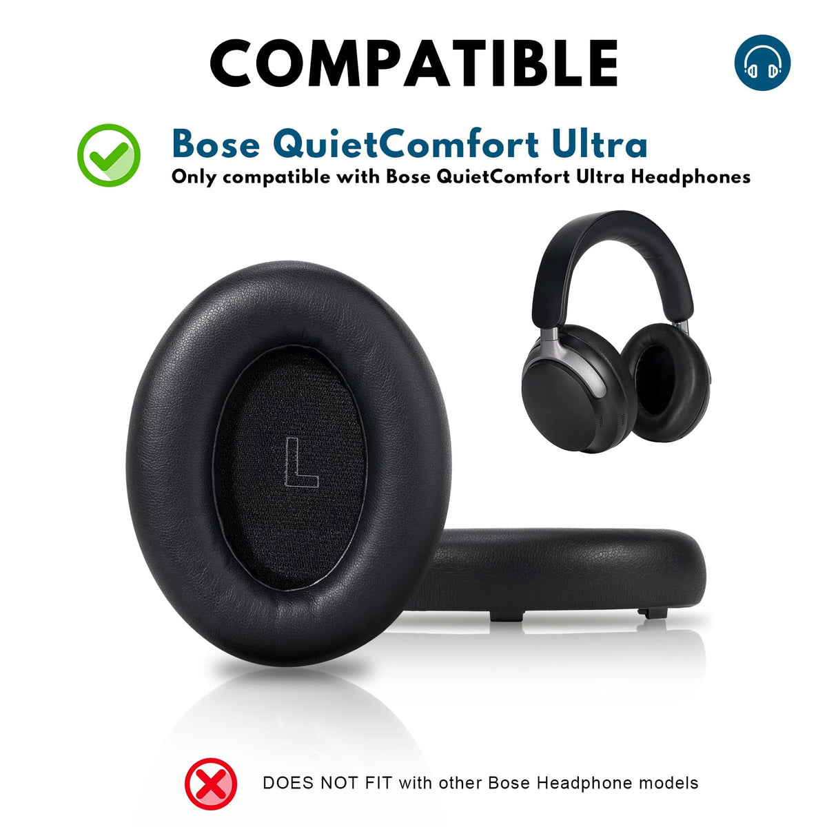 TviewSmart Replacement Earpads for Bose QC Ultra – Premium Memory Foam Cushions (Black)