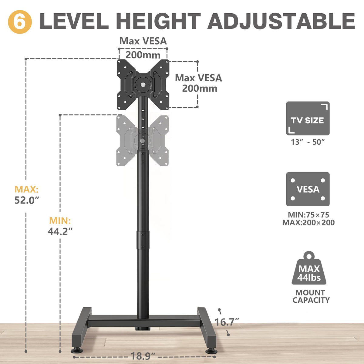 TVON base closeup with adjustable feet ensuring level stability