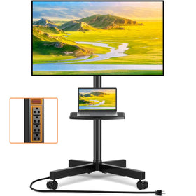 TVON front view of mobile TV stand showing full setup and stable base benefit