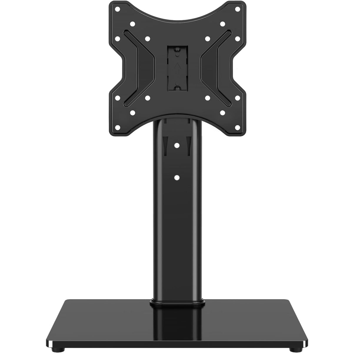 TVON front view tempered glass base showing stable modern aesthetic and secure support