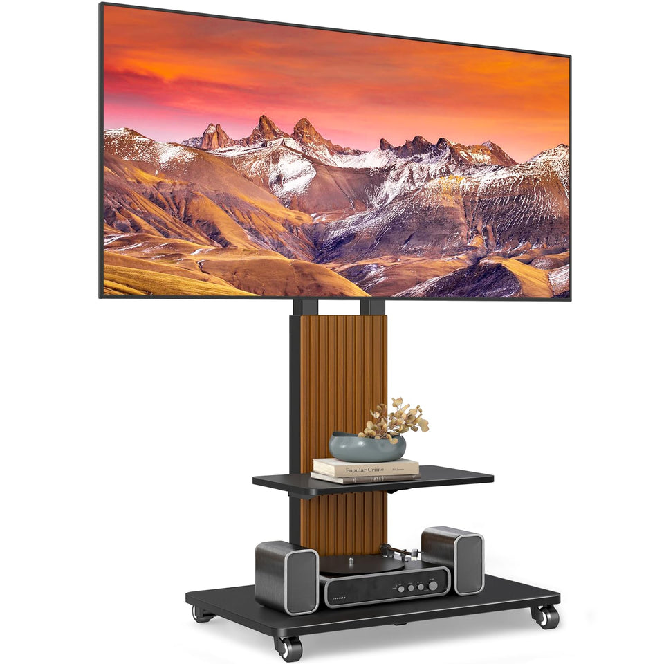 TVON heavy-duty rolling TV stand side view; supports up to 150 lb