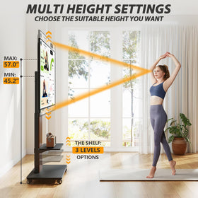 TVON stand on wheels demonstrates easy mobility across room