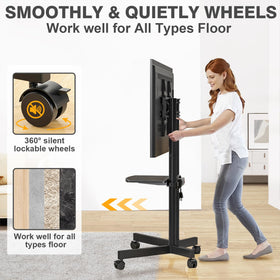 TVON rolling TV stand with 360° lockable wheels for smooth mobility