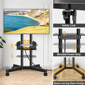 TVON rolling TV stand cable management keeps cables tidy and organized