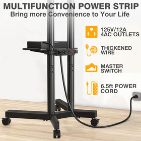 TVON rolling TV stand with dual poles and X-base for stable support