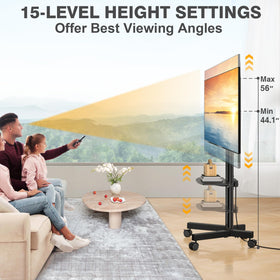 TVON rolling TV stand height adjustment from 44.1 to 56 inches for optimal viewing