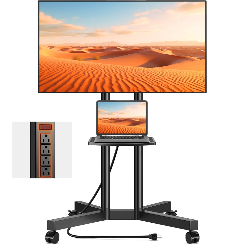 TVON rolling TV stand with power outlets for simple AV setup