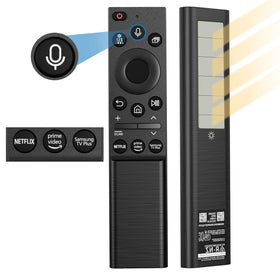 TVSEN solar remote front view showing buttons and voice microphone, easy control