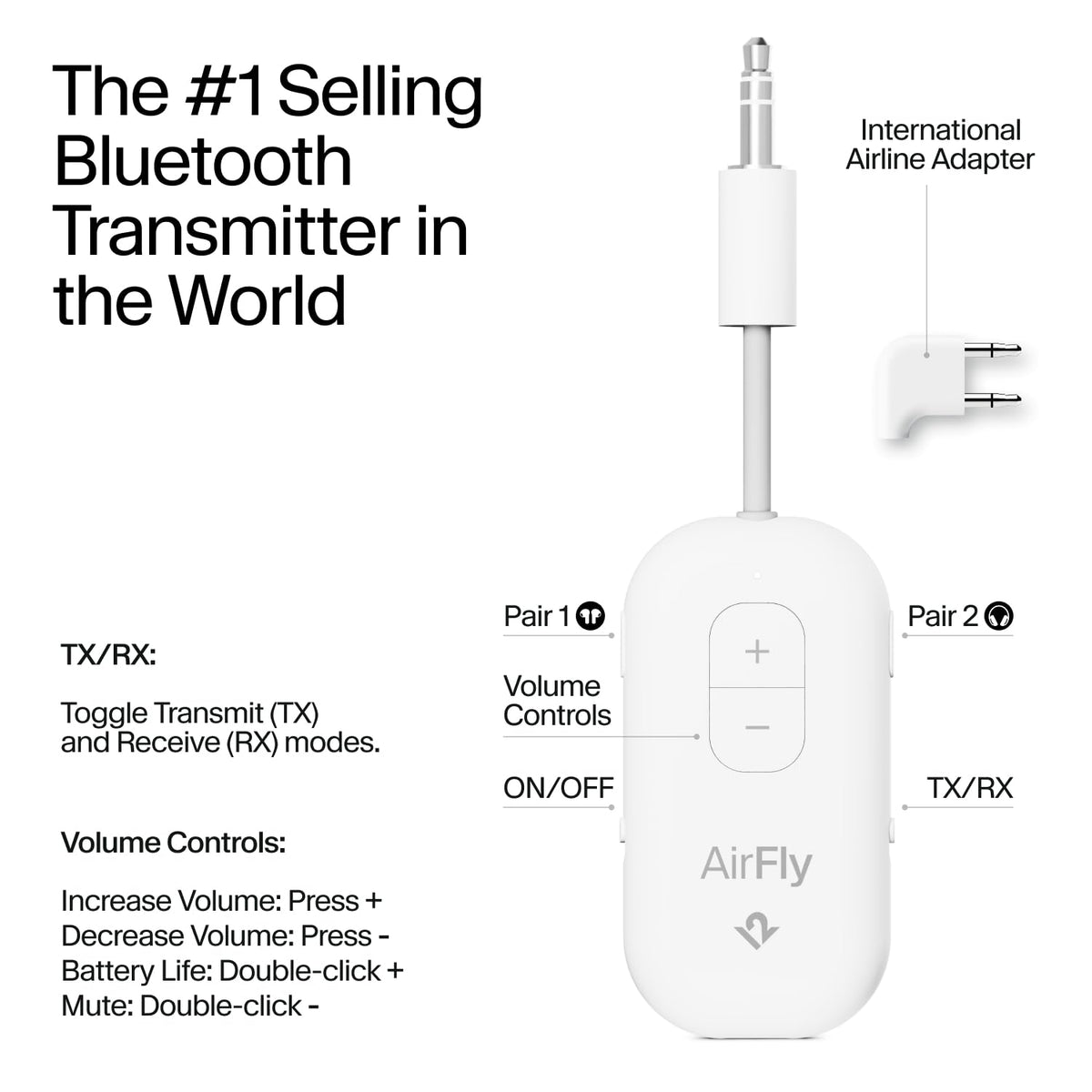 AirFly Pro 2 Deluxe dual pairing enables sharing movies with two headsets.