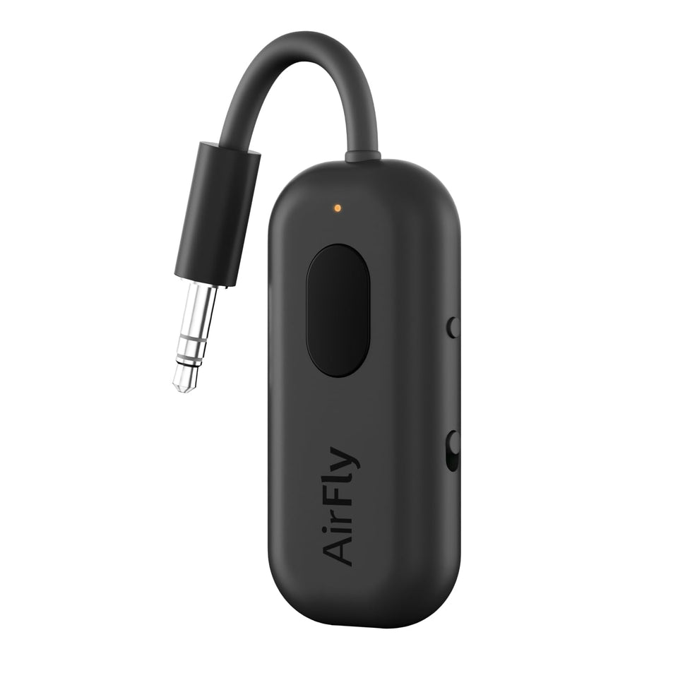 Twelve South AirFly Pro front view showing compact transmitter, ideal for travel