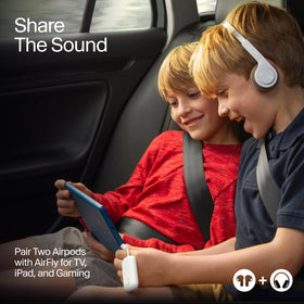 Twelve South AirFly Pro sharing audio with two paired headphones, simultaneous listening