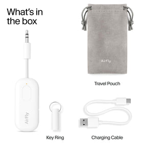 Twelve South AirFly Pro beside smartphone for size comparison, pocket-friendly design