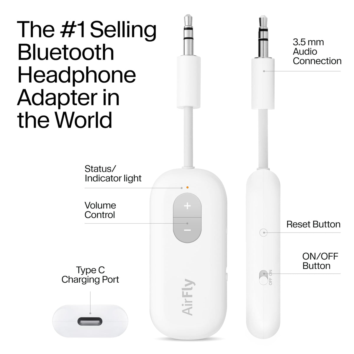 Twelve South AirFly SE plugged into an airplane seatback audio jack for private listening