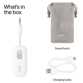 Twelve South AirFly SE next to a credit card showing compact size for easy packing