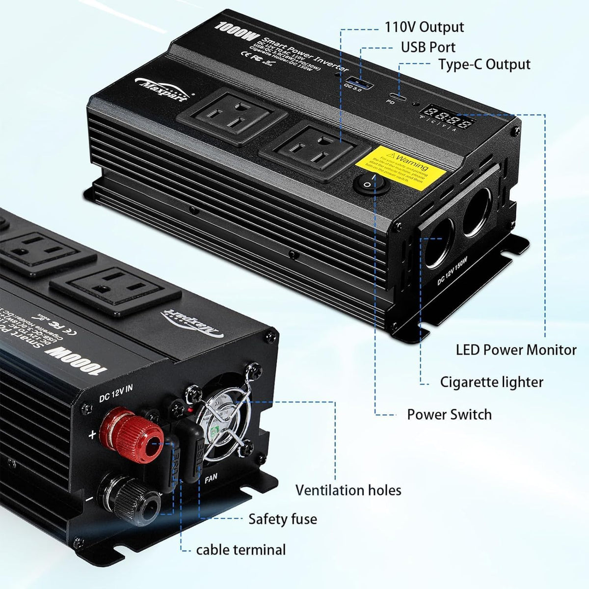 TWING 1000W inverter powering campsite essentials during outdoor trips.