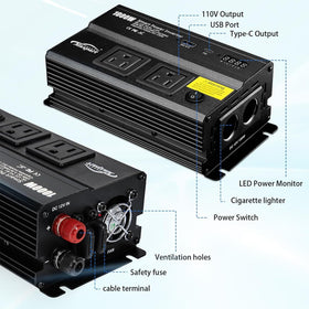 TWING 1000W inverter powering campsite essentials during outdoor trips.