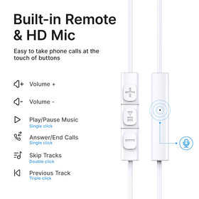 Twinice built-in-mic-remote enables hands-free calls and on-cord controls.